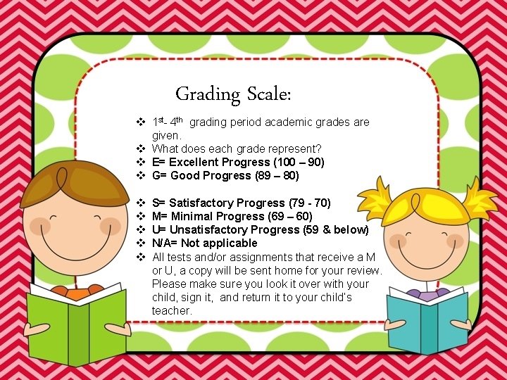 Grading Scale: v 1 st- 4 th grading period academic grades are given. v