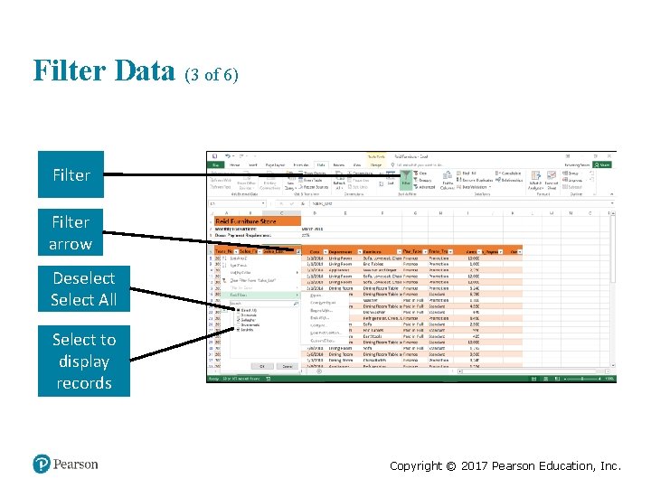 Filter Data (3 of 6) Filter arrow Deselect Select All Select to display records