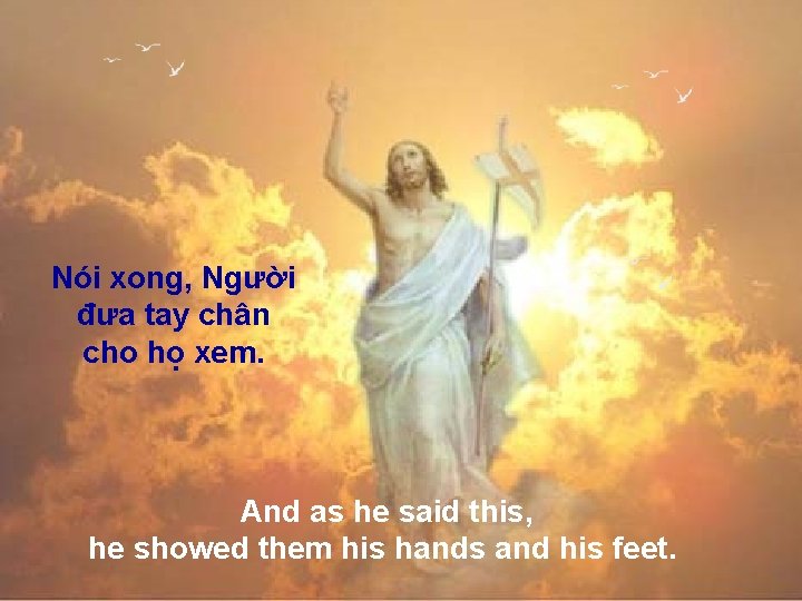 Nói xong, Người đưa tay chân cho họ xem. And as he said this,