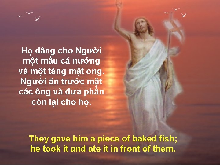 Họ dâng cho Người một mẩu cá nướng và một tảng mật ong. Người