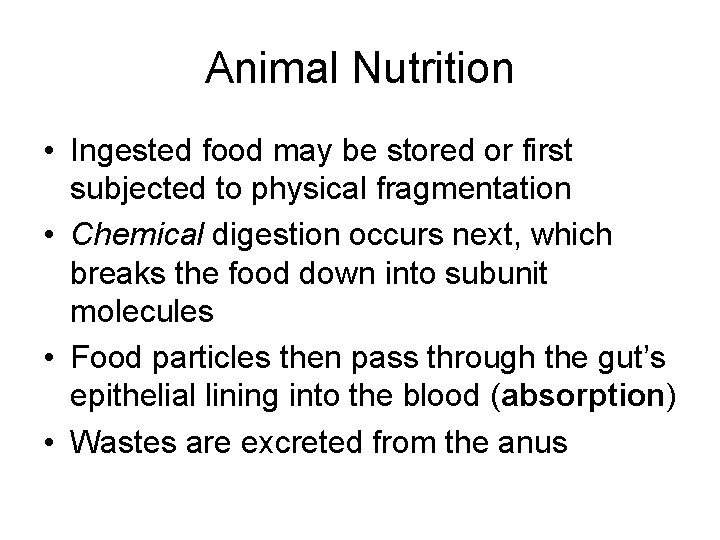 Animal Nutrition • Ingested food may be stored or first subjected to physical fragmentation