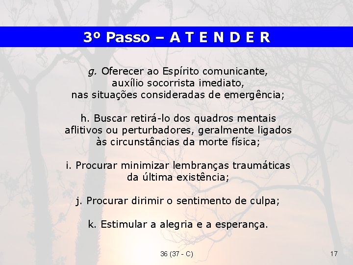 3º Passo – A T E N D E R g. Oferecer ao Espírito