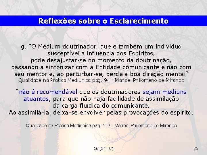 Reflexões sobre o Esclarecimento g. “O Médium doutrinador, que é também um indivíduo susceptível