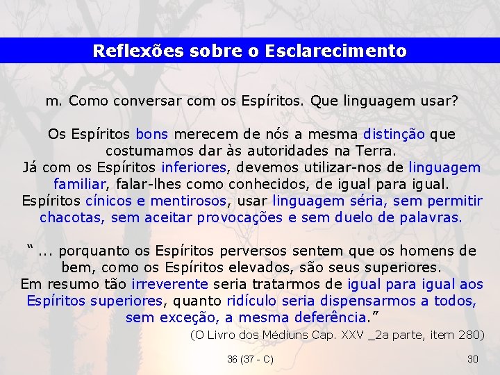 Reflexões sobre o Esclarecimento m. Como conversar com os Espíritos. Que linguagem usar? Os