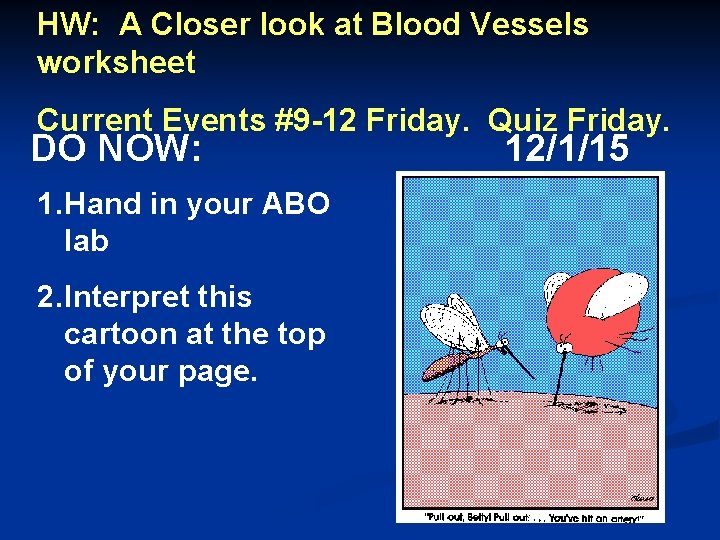 HW: A Closer look at Blood Vessels worksheet Current Events #9 -12 Friday. Quiz