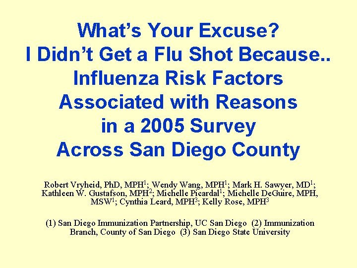 What’s Your Excuse? I Didn’t Get a Flu Shot Because. . Influenza Risk Factors