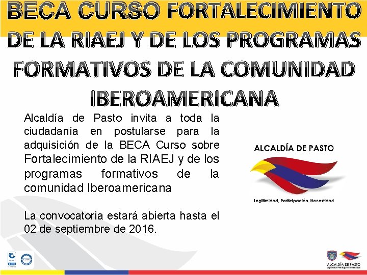 BECA CURSO FORTALECIMIENTO DE LA RIAEJ Y DE LOS PROGRAMAS FORMATIVOS DE LA COMUNIDAD