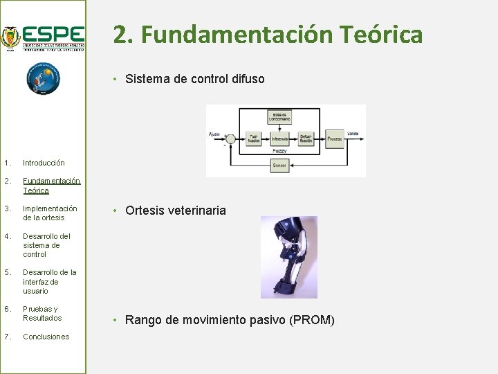 2. Fundamentación Teórica • Sistema de control difuso 1. Introducción 2. Fundamentación Teórica 3.