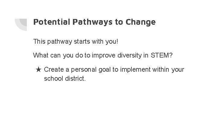 Potential Pathways to Change This pathway starts with you! What can you do to