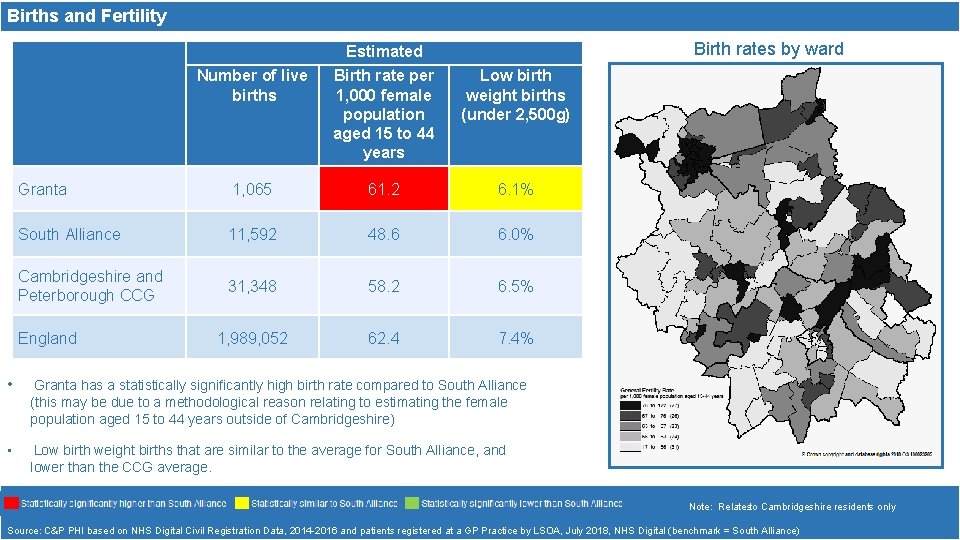 Births and Fertility Birth rates by ward Estimated Number of live births Birth rate