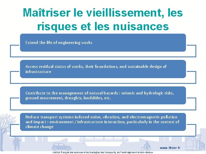 Maîtriser le vieillissement, les risques et les nuisances Extend the life of engineering works