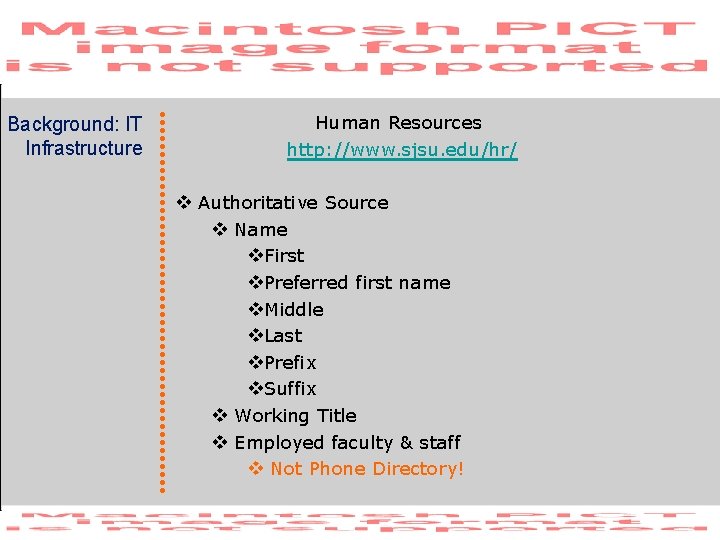 Background: IT Infrastructure Human Resources http: //www. sjsu. edu/hr/ v Authoritative Source v Name