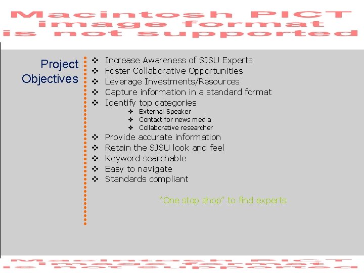 Project Objectives v v v Increase Awareness of SJSU Experts Foster Collaborative Opportunities Leverage