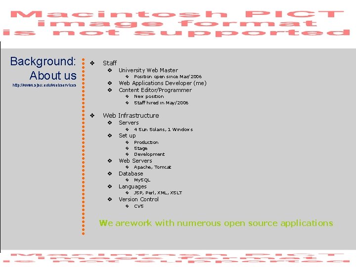 Background: About us v Staff v University Web Master v v Web Applications Developer