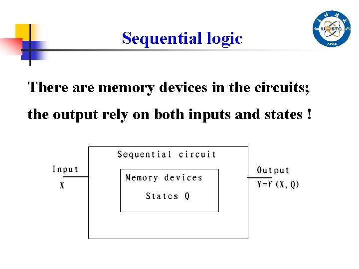 Sequential logic There are memory devices in the circuits; the output rely on both