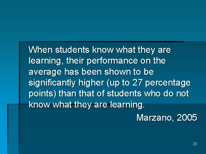 When students know what they are learning, their performance on the average has been