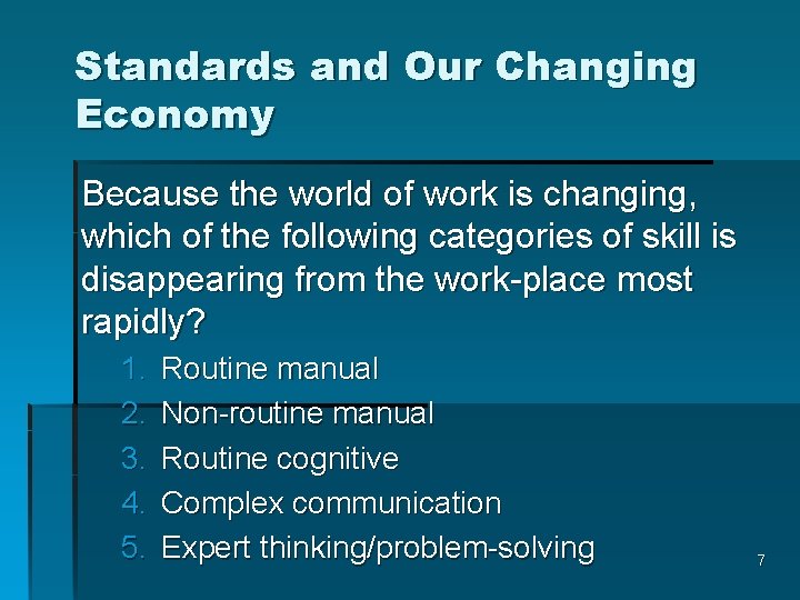 Standards and Our Changing Economy Because the world of work is changing, which of