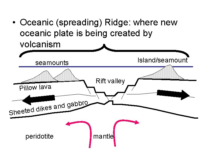  • Oceanic (spreading) Ridge: where new oceanic plate is being created by volcanism