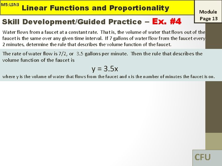 M 5: LSN 3 Linear Functions and Proportionality Skill Development/Guided Practice – Ex. #4