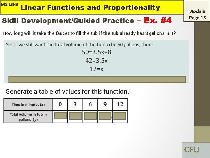M 5: LSN 3 Linear Functions and Proportionality Skill Development/Guided Practice – Ex. #4