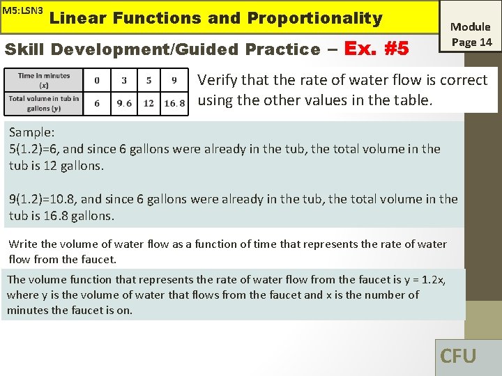 M 5: LSN 3 Linear Functions and Proportionality Module Page 14 Skill Development/Guided Practice