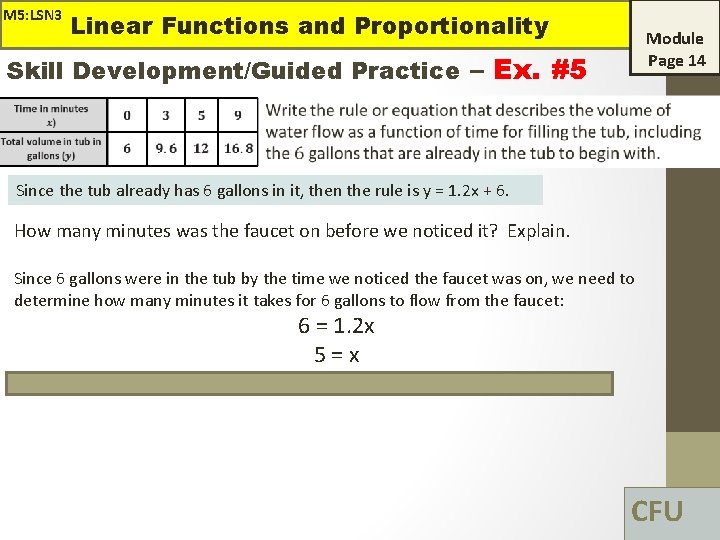 M 5: LSN 3 Linear Functions and Proportionality Module Page 14 Skill Development/Guided Practice