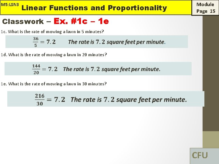 M 5: LSN 3 Linear Functions and Proportionality Module Page 15 Classwork – Ex.