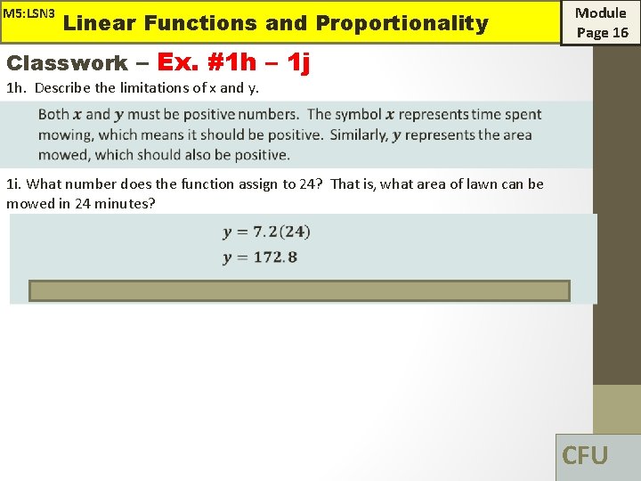 M 5: LSN 3 Linear Functions and Proportionality Module Page 16 Classwork – Ex.