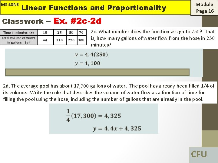 M 5: LSN 3 Linear Functions and Proportionality Module Page 16 Classwork – Ex.