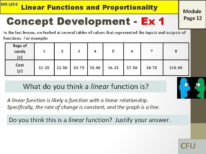 M 5: LSN 3 Linear Functions and Proportionality Concept Development - Ex 1 Module