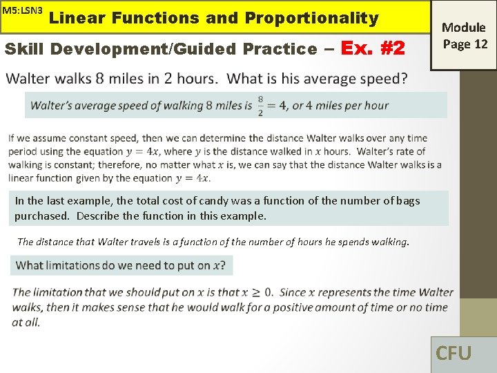 M 5: LSN 3 Linear Functions and Proportionality Skill Development/Guided Practice – Ex. #2