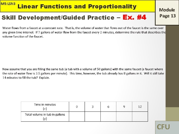 M 5: LSN 3 Linear Functions and Proportionality Skill Development/Guided Practice – Ex. #4