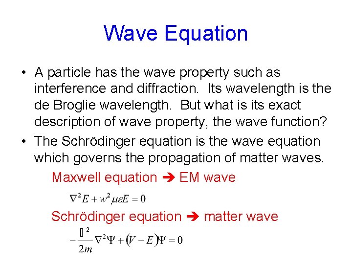 Wave Equation • A particle has the wave property such as interference and diffraction.