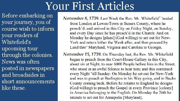 Your First Articles Before embarking on your journey, you of course wish to inform