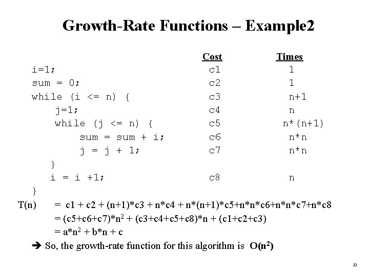 Growth-Rate Functions – Example 2 Cost c 1 c 2 c 3 c 4