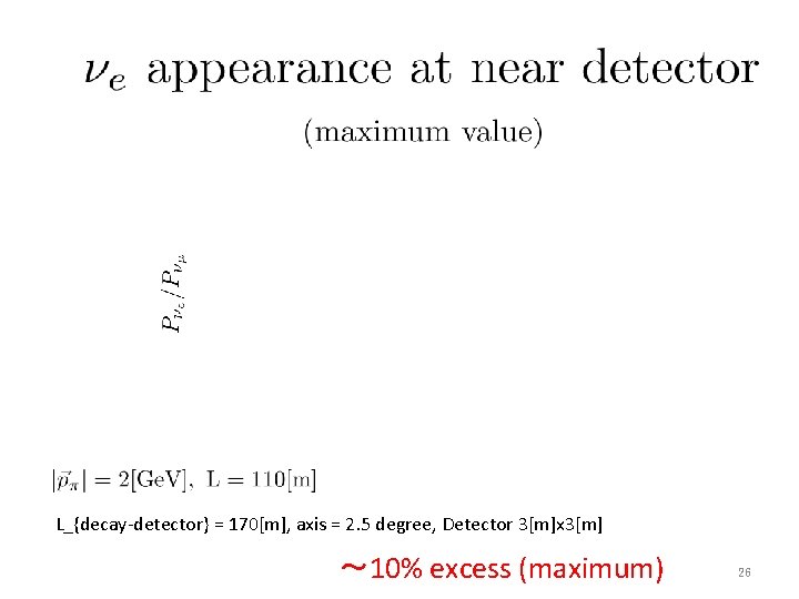 L_{decay-detector} = 170[m], axis = 2. 5 degree, Detector 3[m]x 3[m] ～ 10% excess