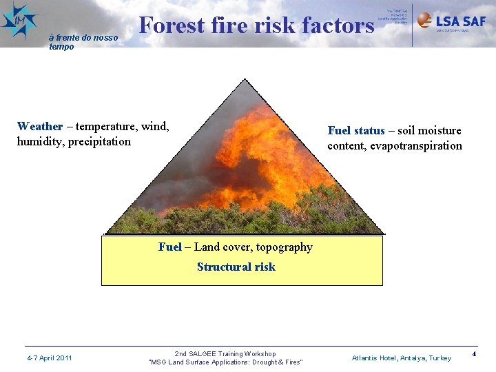 à frente do nosso tempo Forest fire risk factors Weather – temperature, wind, humidity,