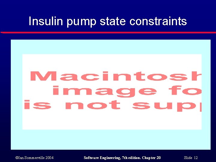 Insulin pump state constraints ©Ian Sommerville 2004 Software Engineering, 7 th edition. Chapter 20