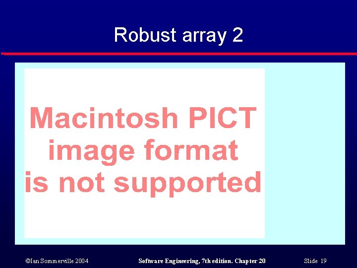 Robust array 2 ©Ian Sommerville 2004 Software Engineering, 7 th edition. Chapter 20 Slide