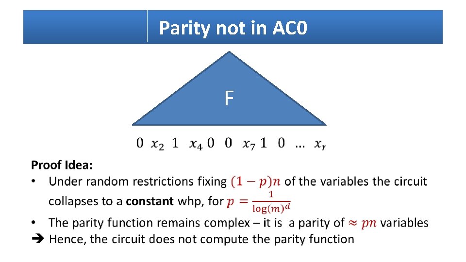 Parity not in AC 0 FF • 