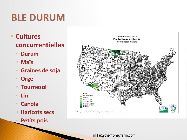 BLE DURUM Cultures concurrentielles ◦ ◦ ◦ ◦ ◦ Durum Maïs Graines de soja