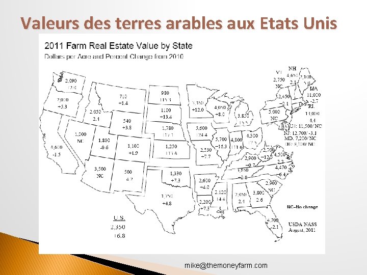 Valeurs des terres arables aux Etats Unis mike@themoneyfarm. com 