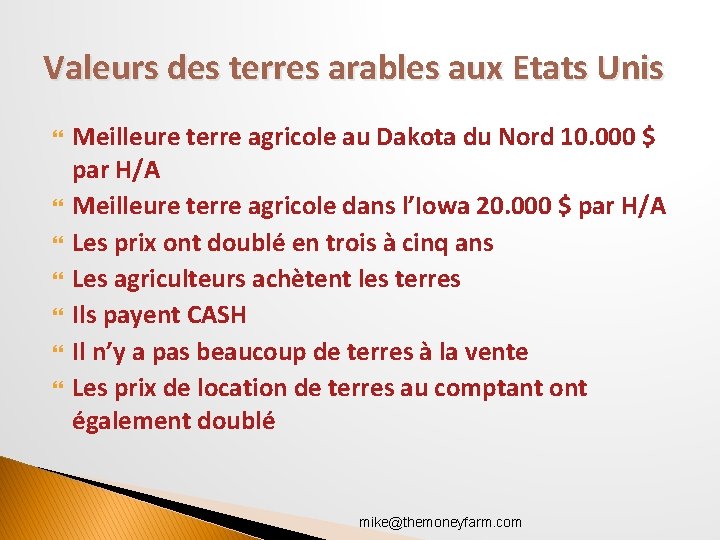 Valeurs des terres arables aux Etats Unis Meilleure terre agricole au Dakota du Nord