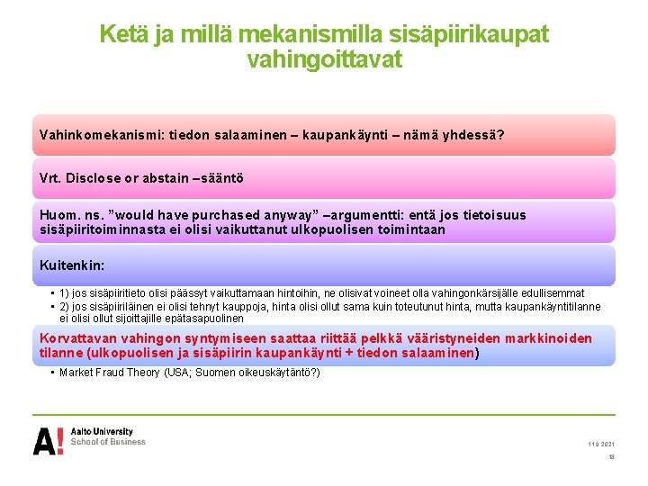 Ketä ja millä mekanismilla sisäpiirikaupat vahingoittavat Vahinkomekanismi: tiedon salaaminen – kaupankäynti – nämä yhdessä?