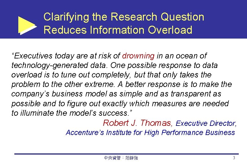 Clarifying the Research Question Reduces Information Overload “Executives today are at risk of drowning