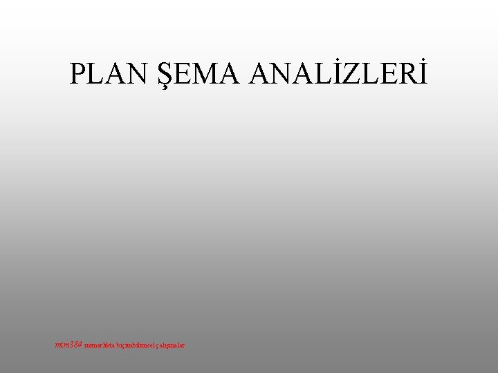 PLAN ŞEMA ANALİZLERİ mim 384 mimarlıkta biçimbilimsel çalışmalar 