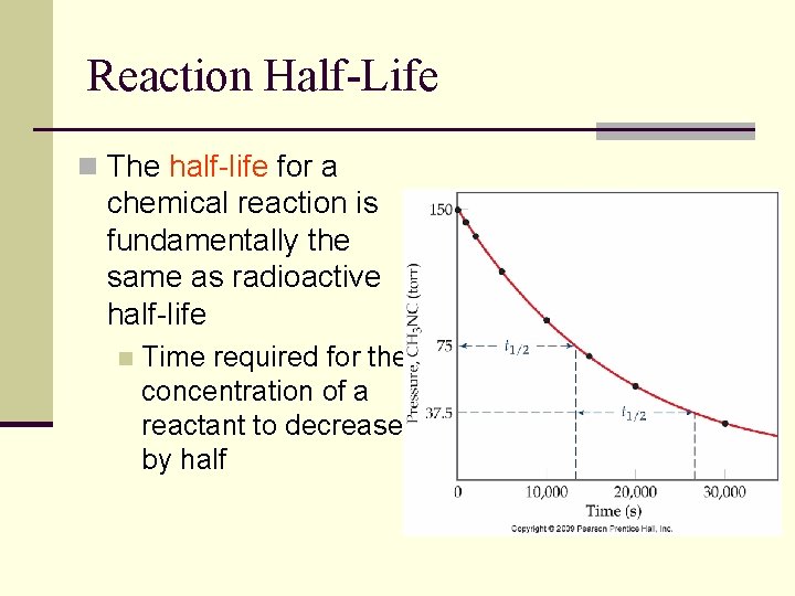 Reaction Half-Life n The half-life for a chemical reaction is fundamentally the same as