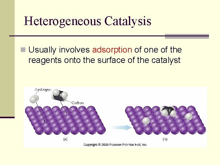 Heterogeneous Catalysis n Usually involves adsorption of one of the reagents onto the surface
