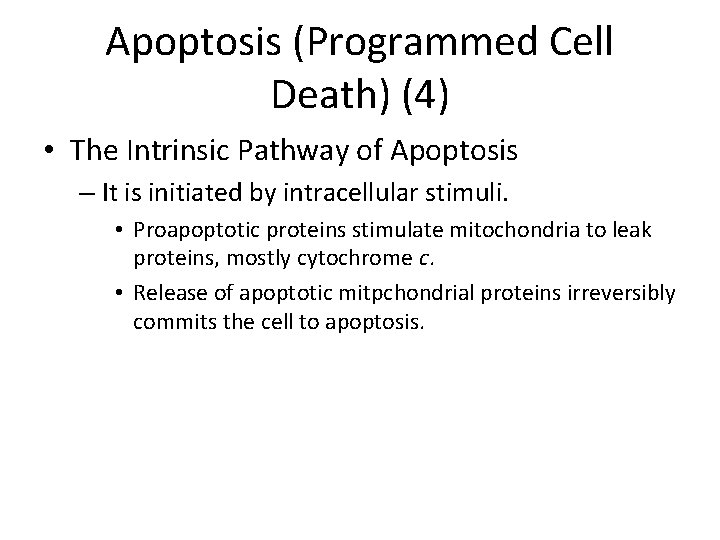 Apoptosis (Programmed Cell Death) (4) • The Intrinsic Pathway of Apoptosis – It is