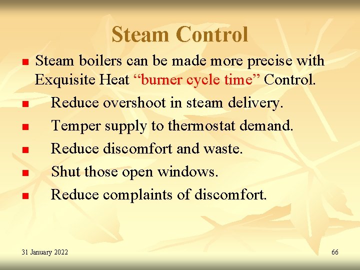 Steam Control n n n Steam boilers can be made more precise with Exquisite